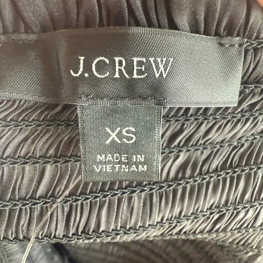 J.CREW | NWT Featherweight Smocked Square Neck Cropped Top Black Satin Size XS